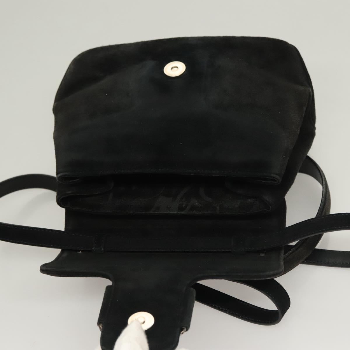 Salvatore Ferragamo Hand Bag Suede Black Silver Auth sw1146