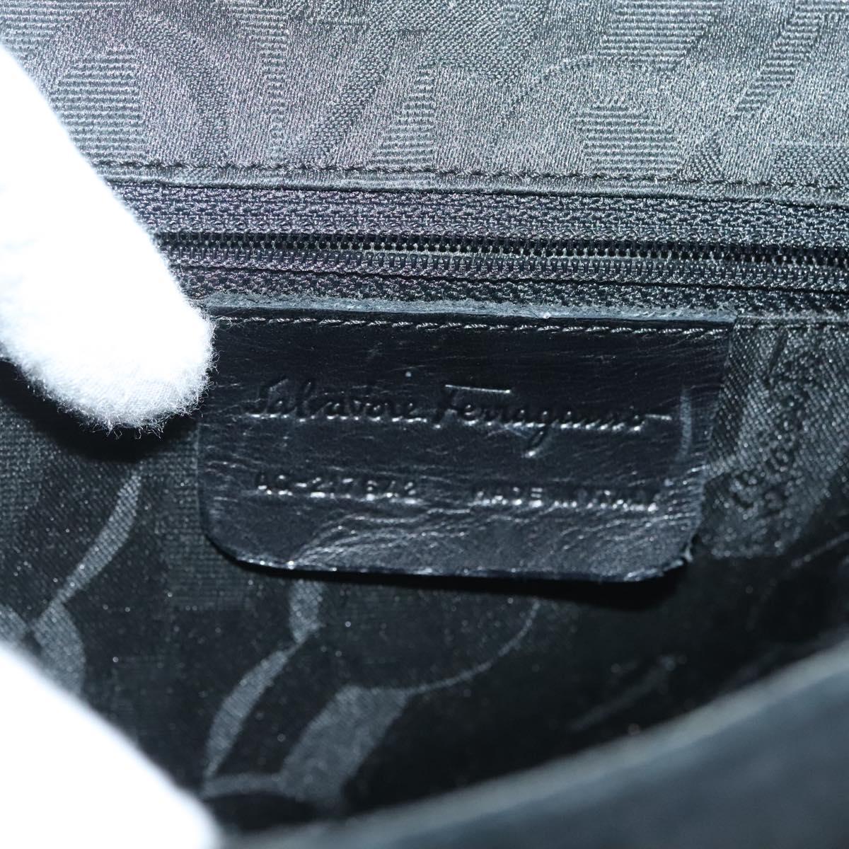 Salvatore Ferragamo Hand Bag Suede Black Silver Auth sw1146