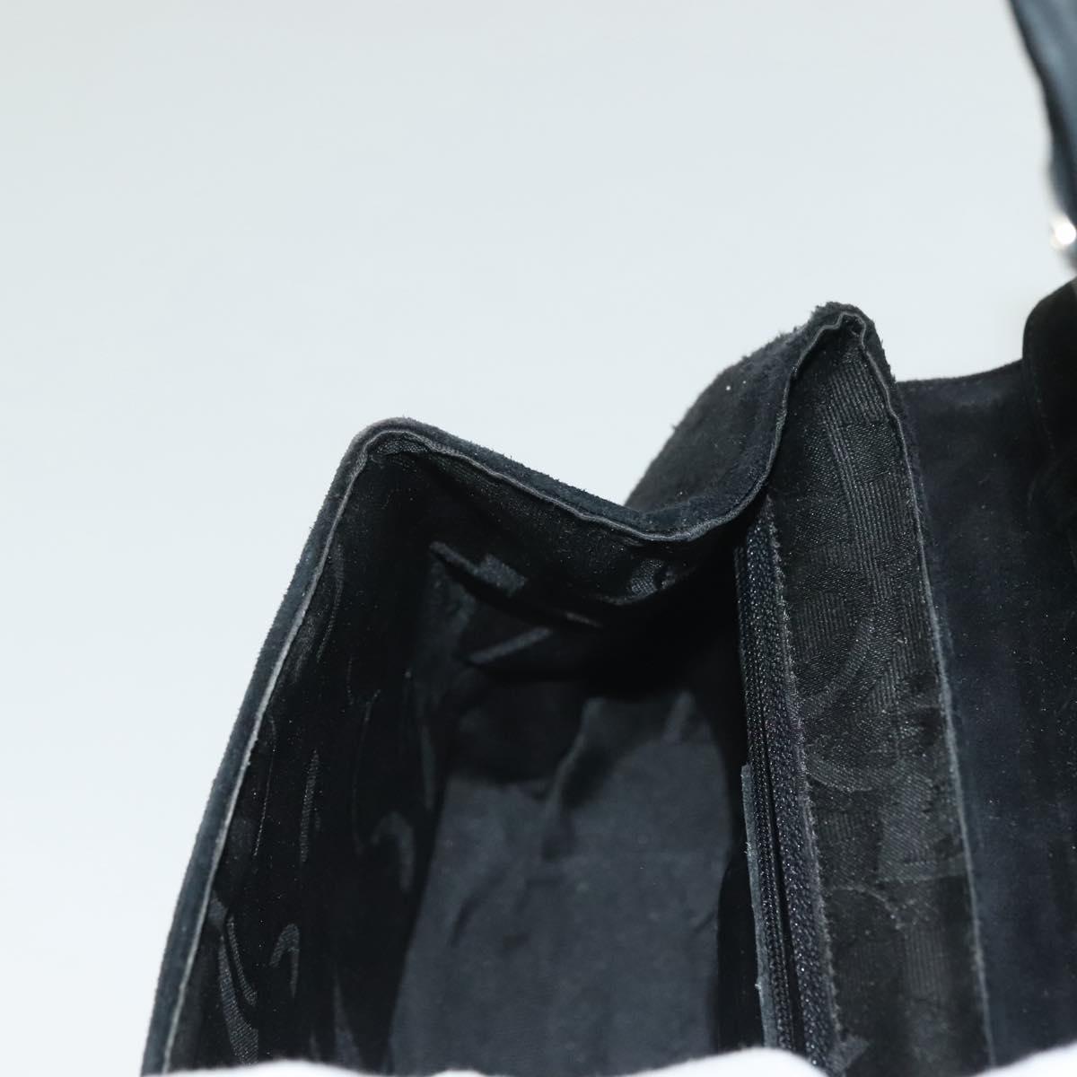 Salvatore Ferragamo Hand Bag Suede Black Silver Auth sw1146