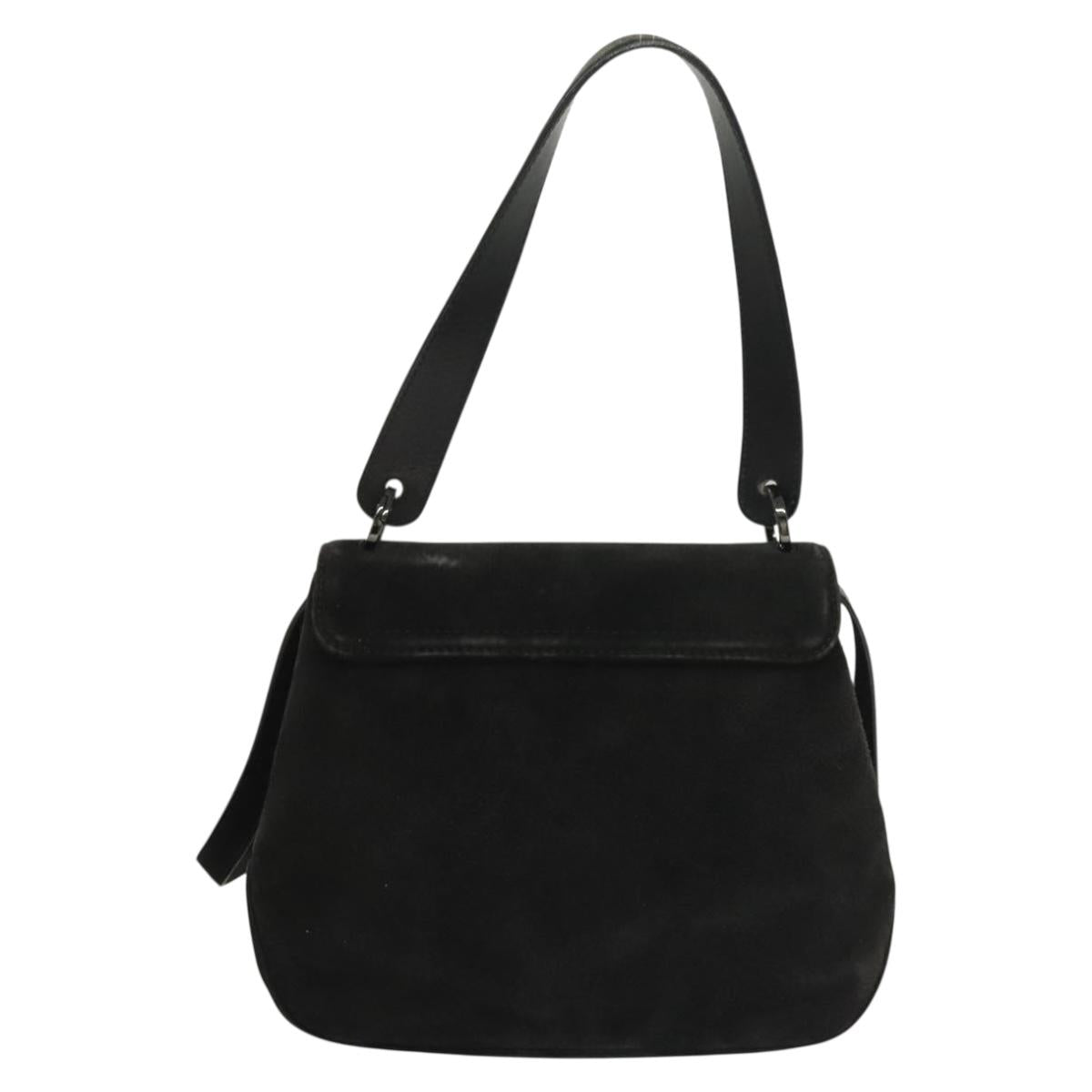 Salvatore Ferragamo Hand Bag Suede Black Silver Auth sw1146