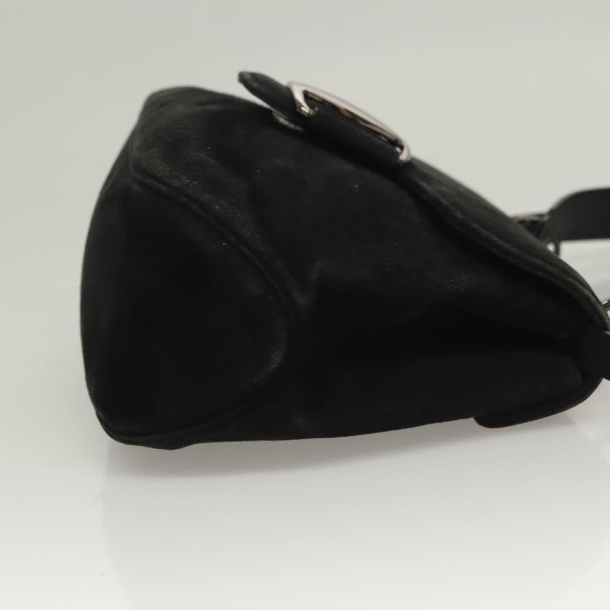 Salvatore Ferragamo Hand Bag Suede Black Silver Auth sw1146