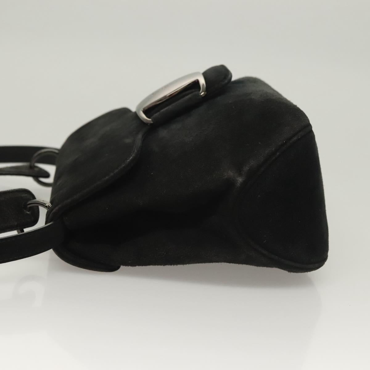 Salvatore Ferragamo Hand Bag Suede Black Silver Auth sw1146