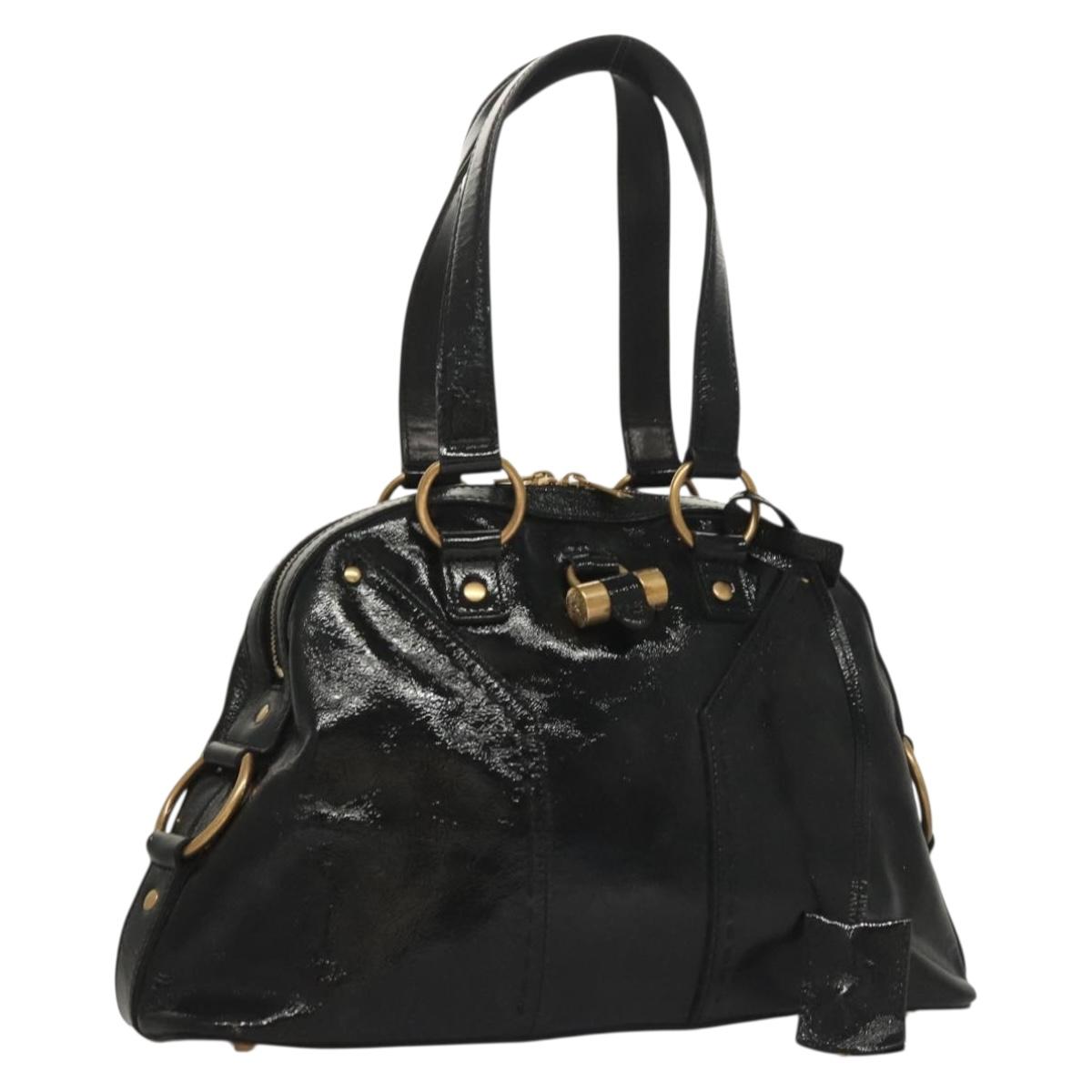 SAINT LAURENT Muse Shoulder Bag Enamel Black Gold Auth sw1147