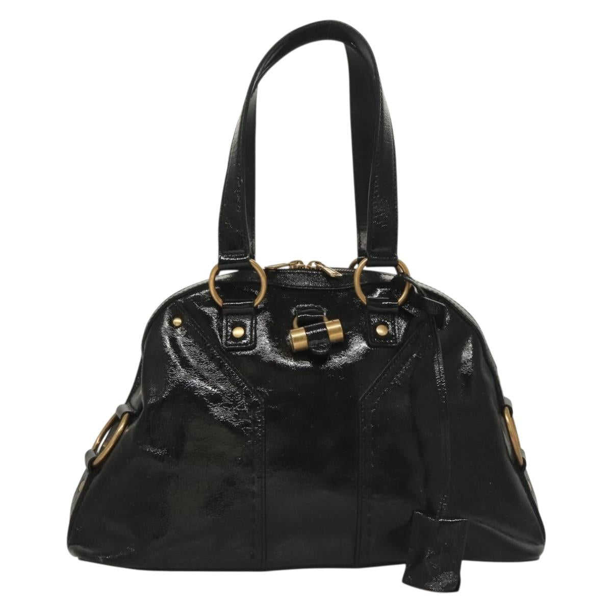 SAINT LAURENT Muse Shoulder Bag Enamel Black Gold Auth sw1147
