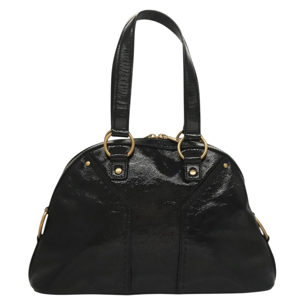 SAINT LAURENT Muse Shoulder Bag Enamel Black Gold Auth sw1147