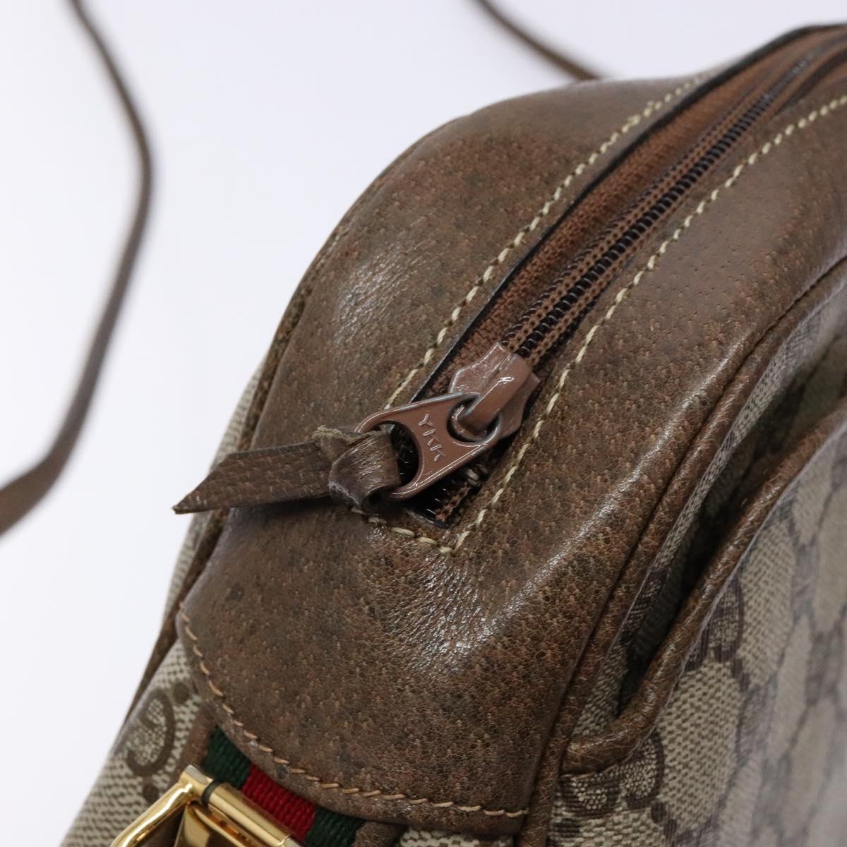 GUCCI GG Supreme Web Sherry Line Shoulder Bag PVC Beige Gold Auth sw1153