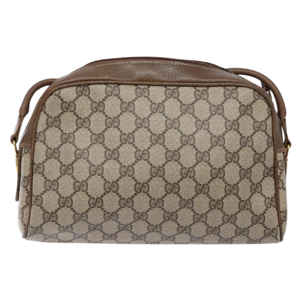 GUCCI GG Supreme Web Sherry Line Shoulder Bag PVC Beige Gold Auth sw1153