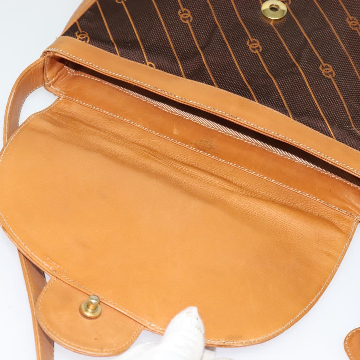 GUCCI Shoulder Bag Canvas Dark Brown Gold Auth sw1154