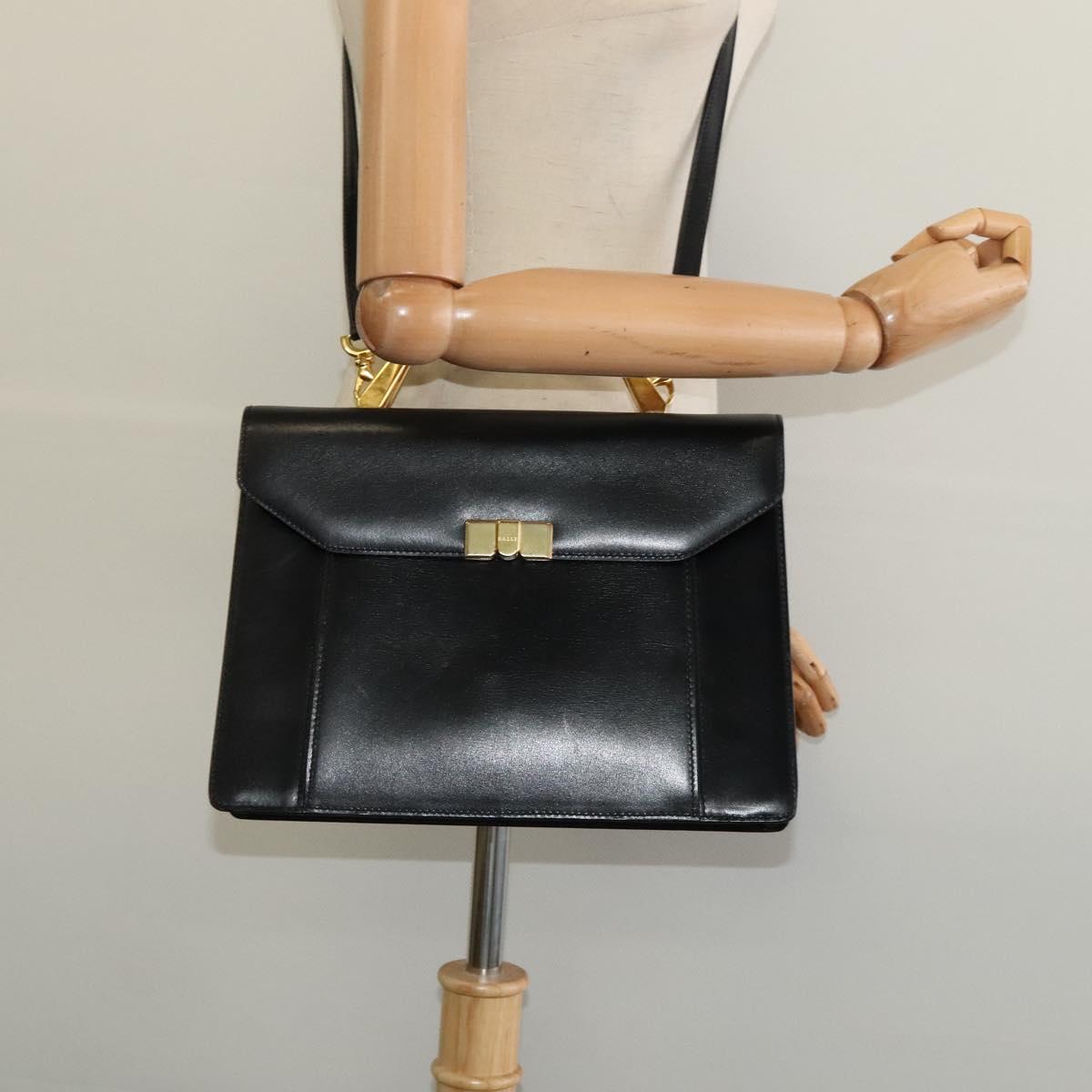 BALLY Hand Bag Leather 2way Black Gold Auth sw1155