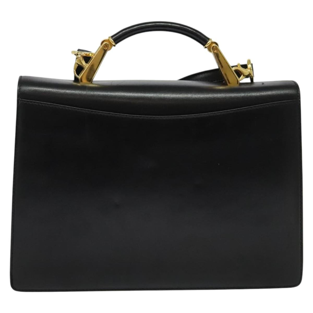 BALLY Hand Bag Leather 2way Black Gold Auth sw1155