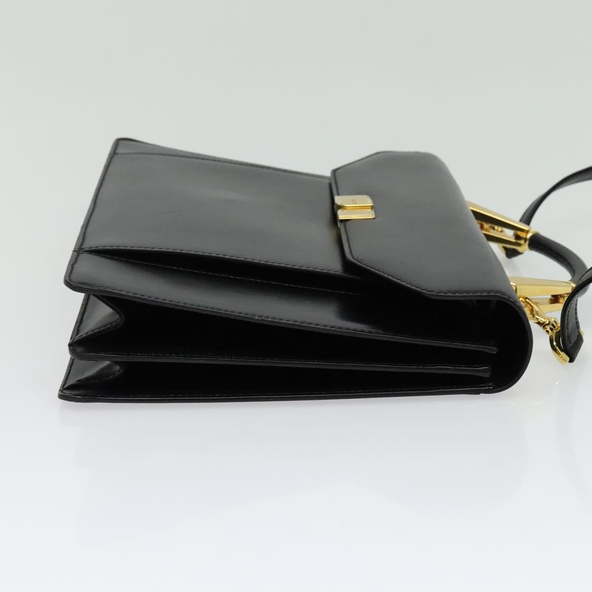 BALLY Hand Bag Leather 2way Black Gold Auth sw1155