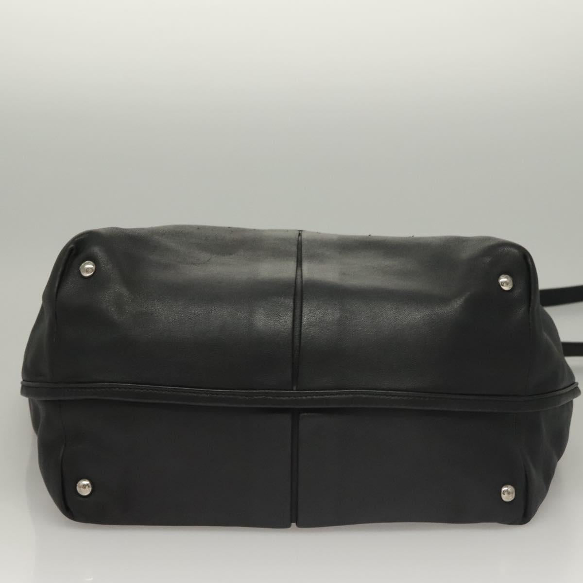 Salvatore Ferragamo Hand Bag Leather 2way Black Silver Auth sw1160