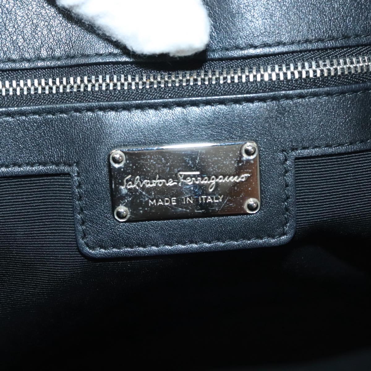 Salvatore Ferragamo Hand Bag Leather 2way Black Silver Auth sw1160
