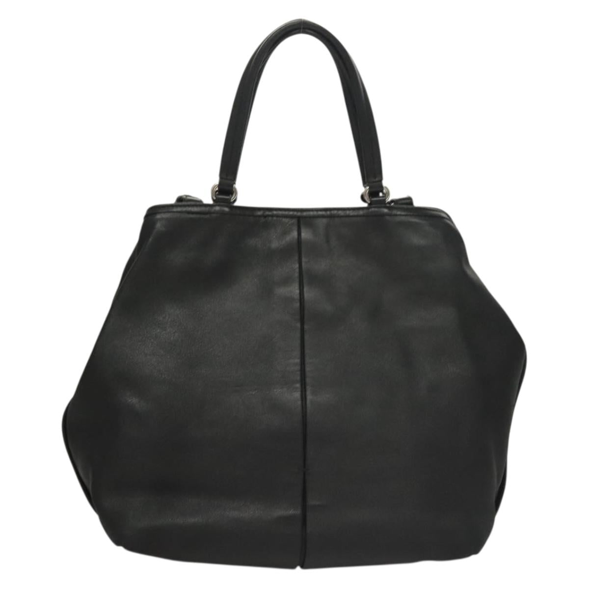 Salvatore Ferragamo Hand Bag Leather 2way Black Silver Auth sw1160