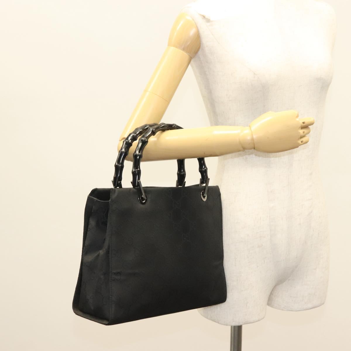 GUCCI GG Canvas Bamboo Hand Bag Nylon Black Silver 002 1016 Auth sw1184