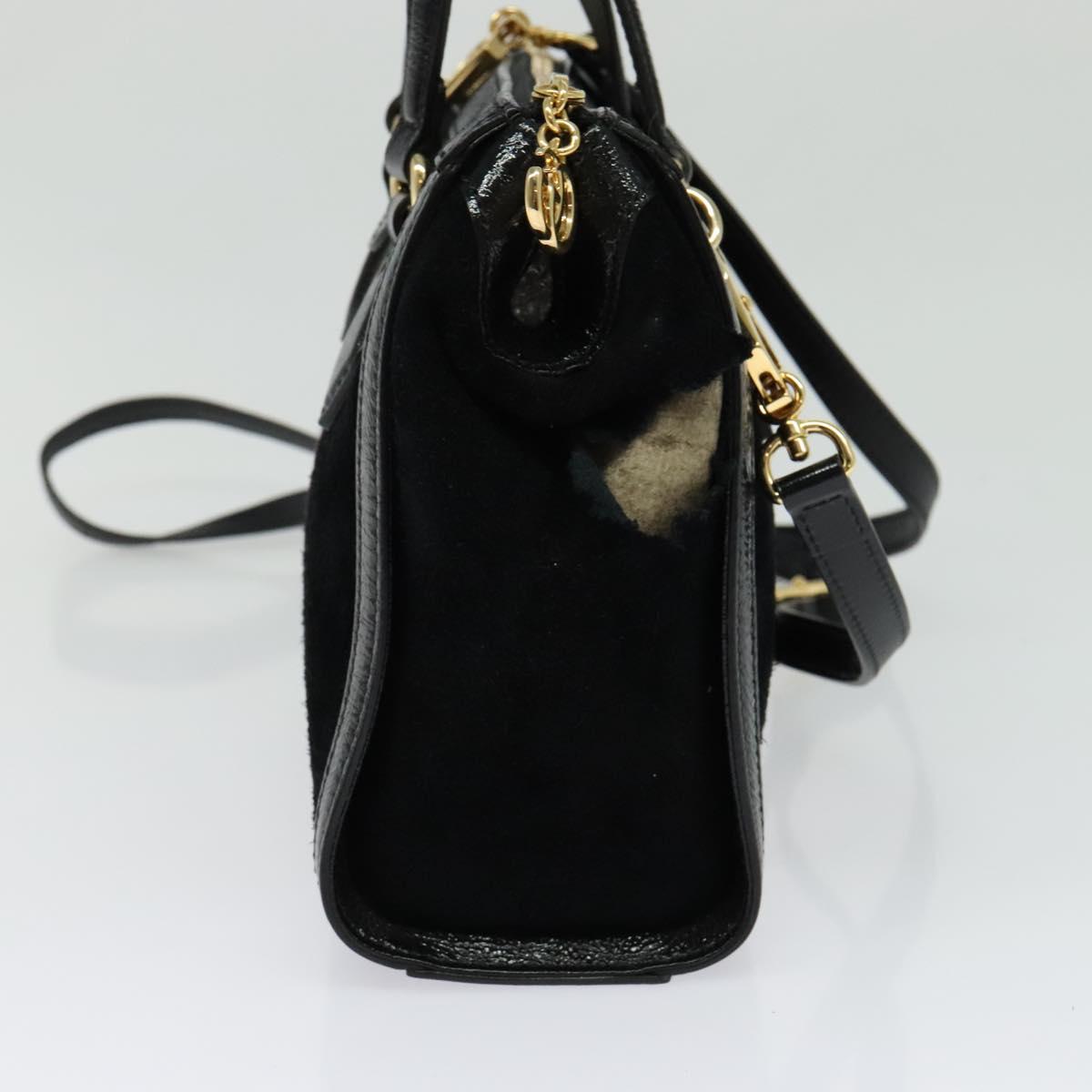 GUCCI Web Sherry Line Hand Bag Suede 2way Black Gold 547551 Auth sw1189