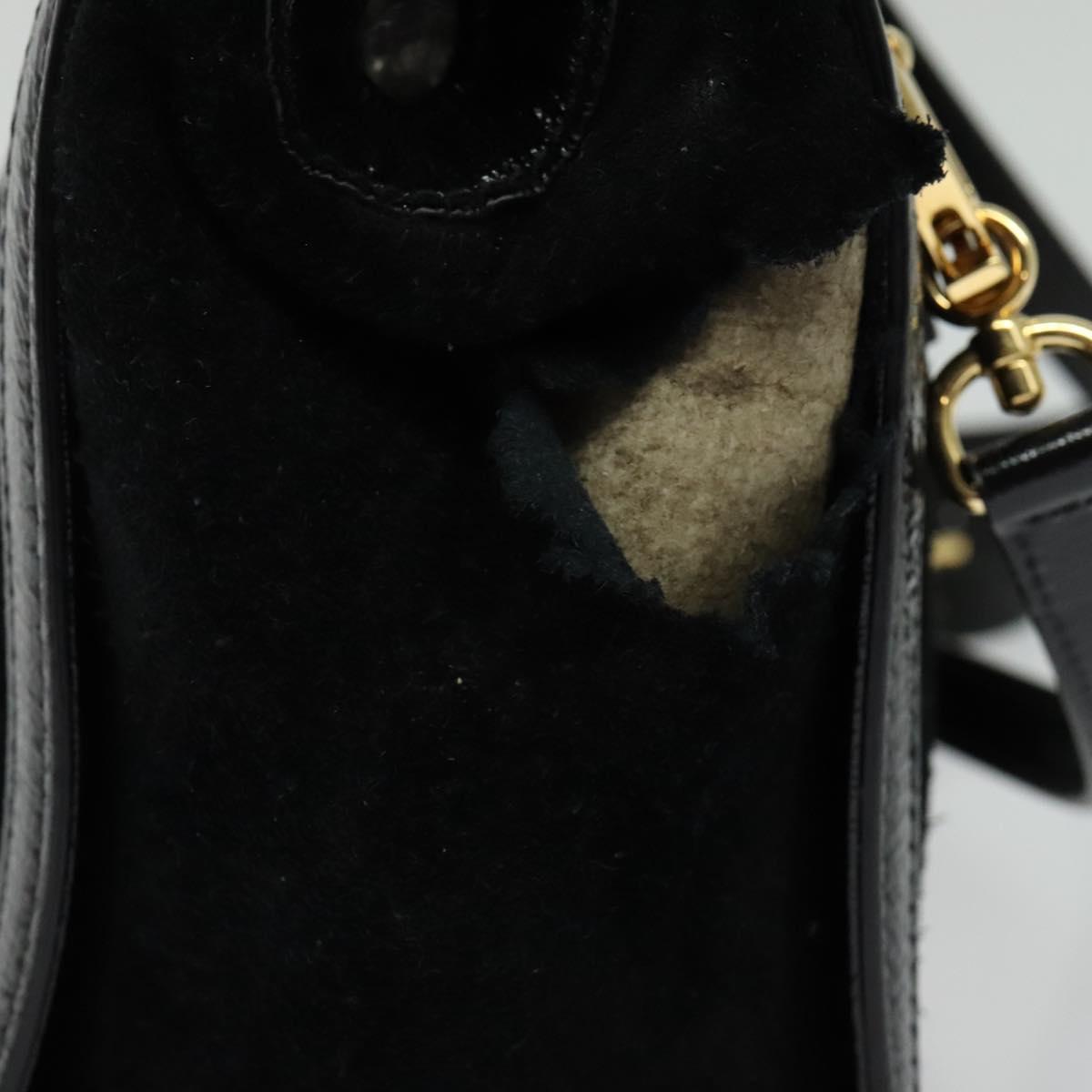 GUCCI Web Sherry Line Hand Bag Suede 2way Black Gold 547551 Auth sw1189
