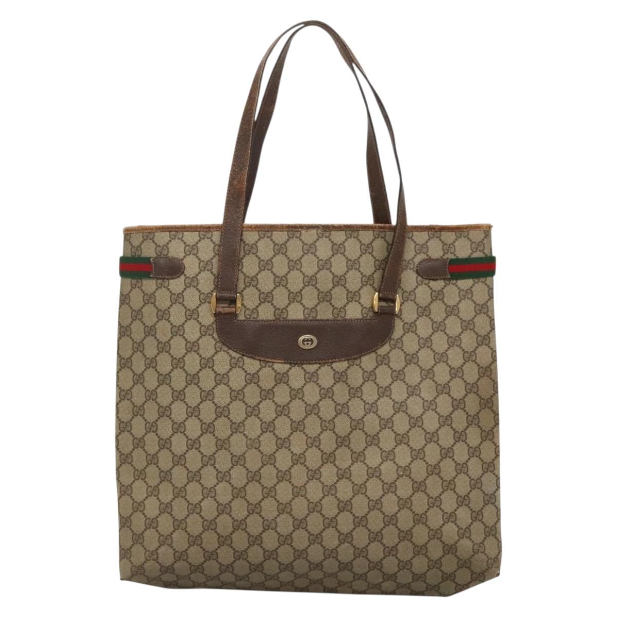 GUCCI GG Supreme Web Sherry Line Tote Bag PVC Beige Gold 39 02 091 Auth sw1196