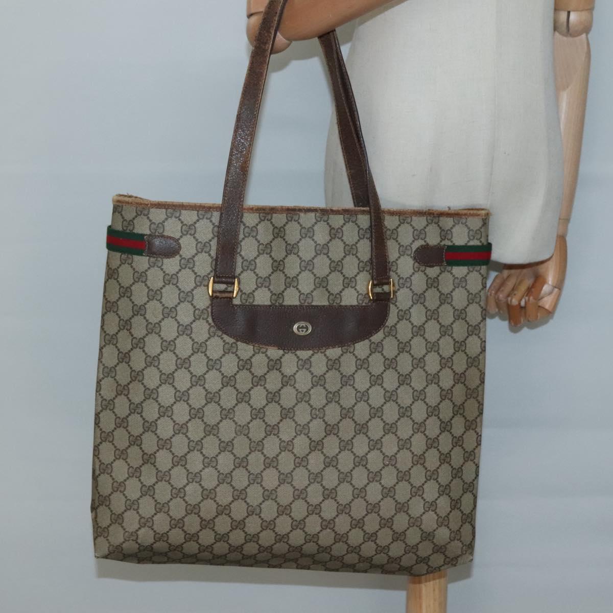 GUCCI GG Supreme Web Sherry Line Tote Bag PVC Beige Gold 39 02 091 Auth sw1196