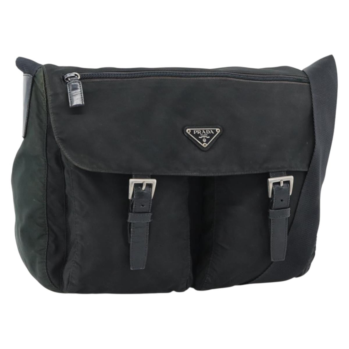 PRADA Shoulder Bag Nylon Black Silver Auth sw1204