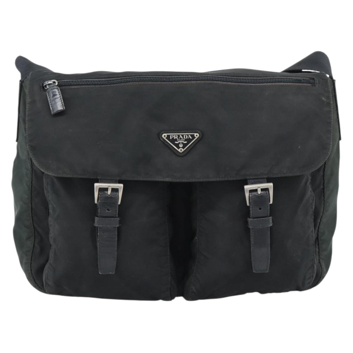 PRADA Shoulder Bag Nylon Black Silver Auth sw1204