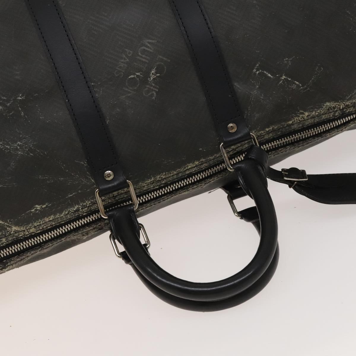 LOUIS VUITTON Damier Carbon Keepall 45 Boston Bag Black N41415 LV Auth sw1210