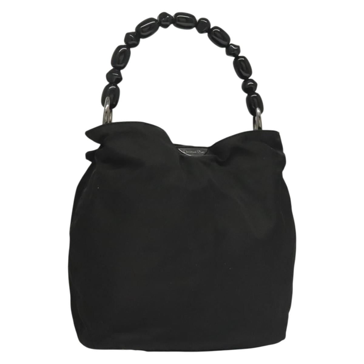 Christian Dior Maris Pearl Hand Bag Nylon Black Silver Auth sw1224