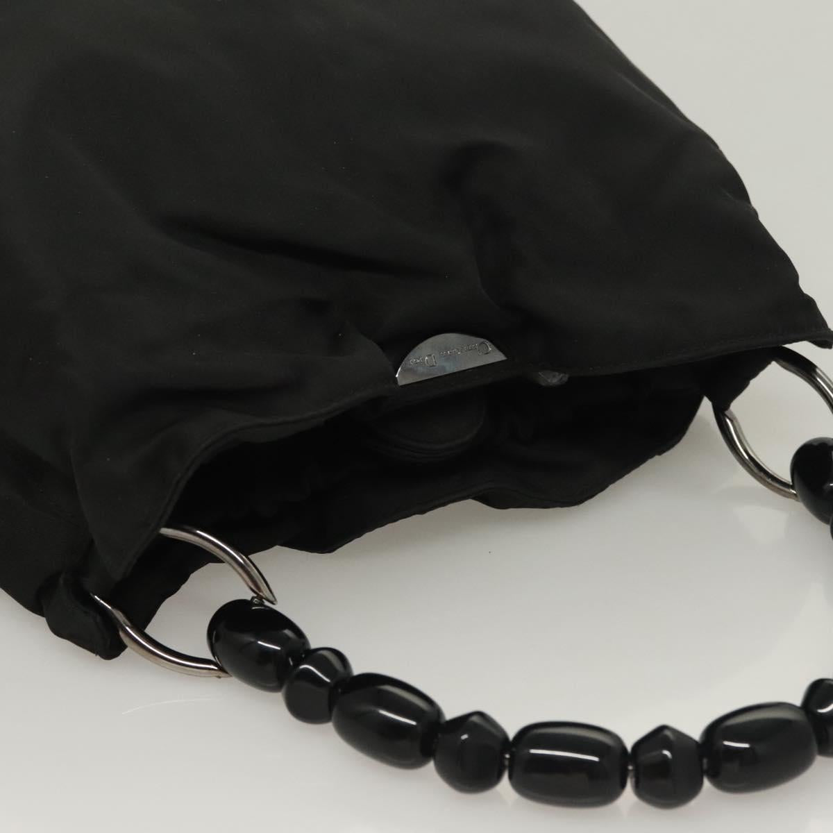 Christian Dior Maris Pearl Hand Bag Nylon Black Silver Auth sw1224