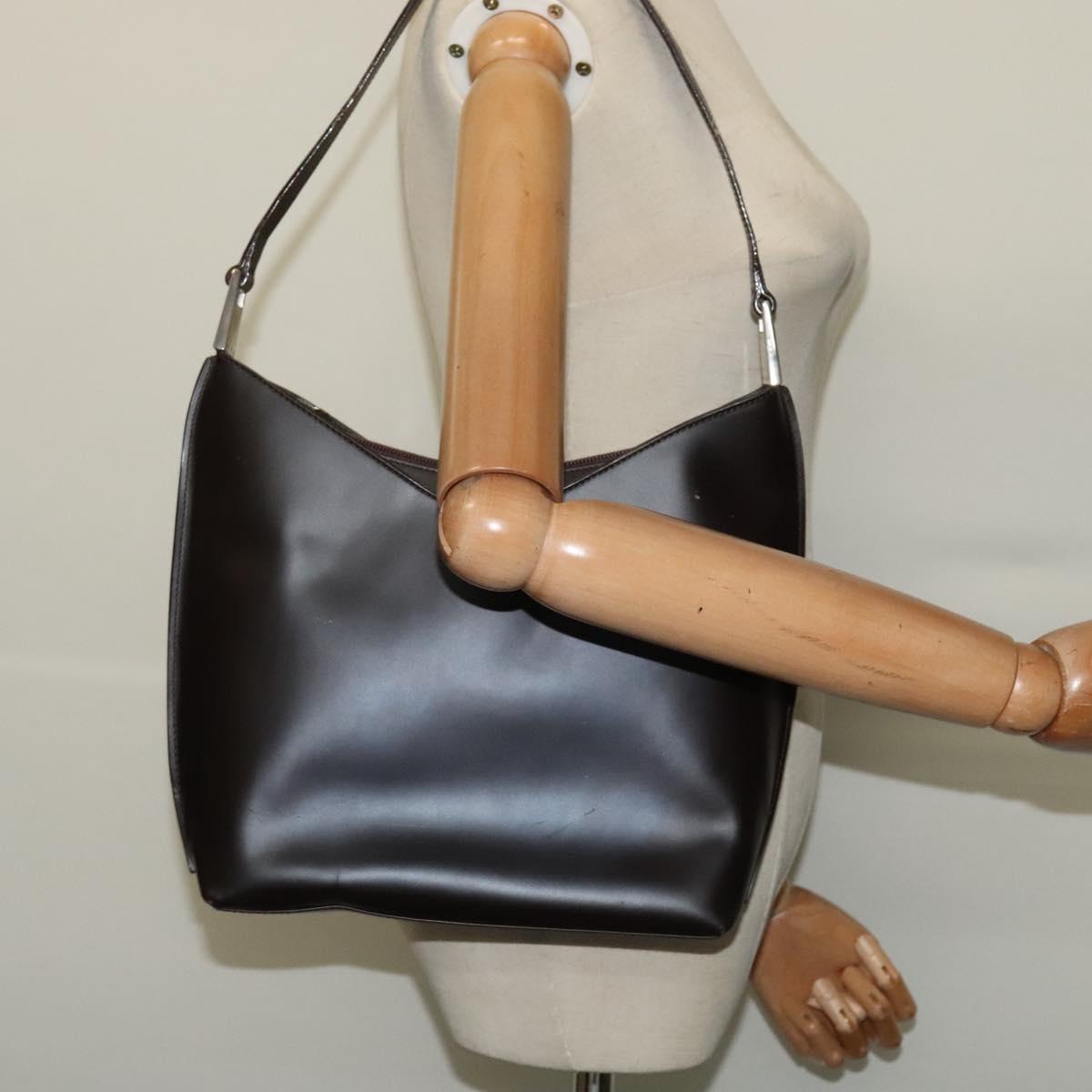 GUCCI Shoulder Bag Leather Brown Silver Auth sw1226