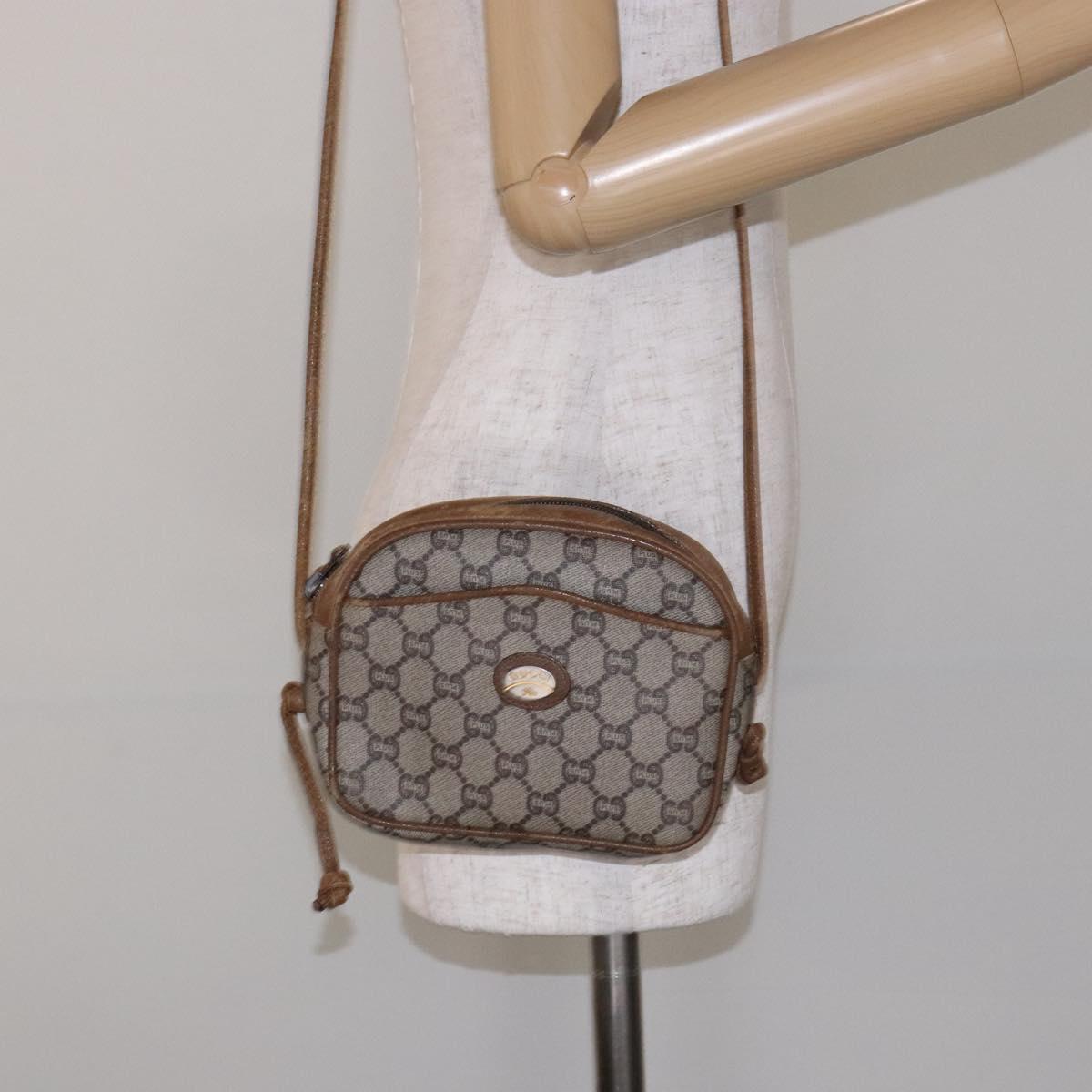 GUCCI GG Plus Supreme Shoulder Bag PVC Beige Auth sw1228