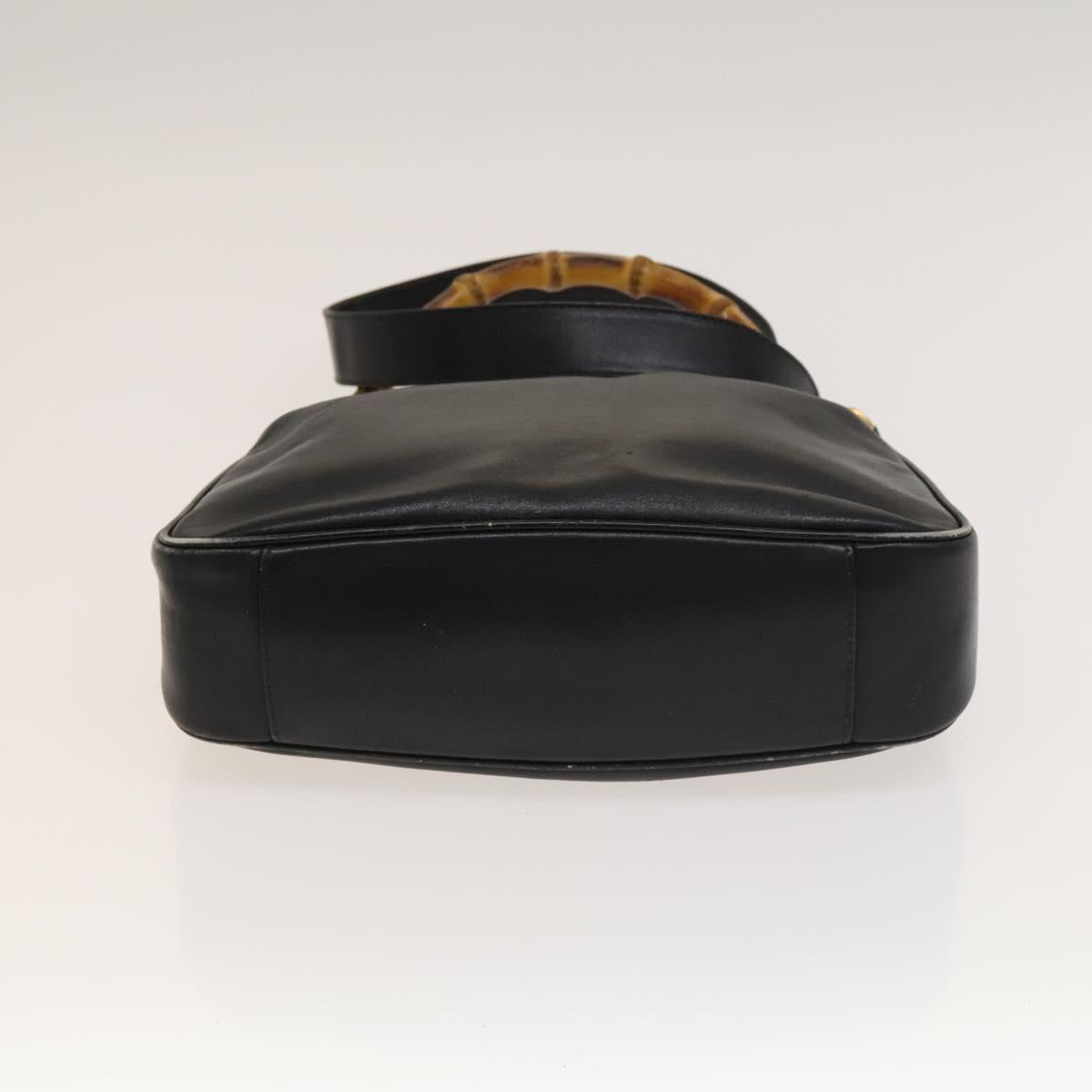 GUCCI Bamboo Hand Bag Leather 2way Black Gold 001 2113 1638 Auth sw1235
