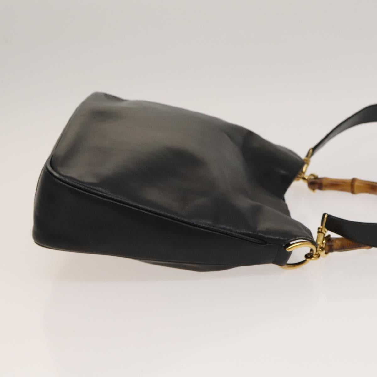 GUCCI Bamboo Hand Bag Leather 2way Black Gold 001 2113 1638 Auth sw1235