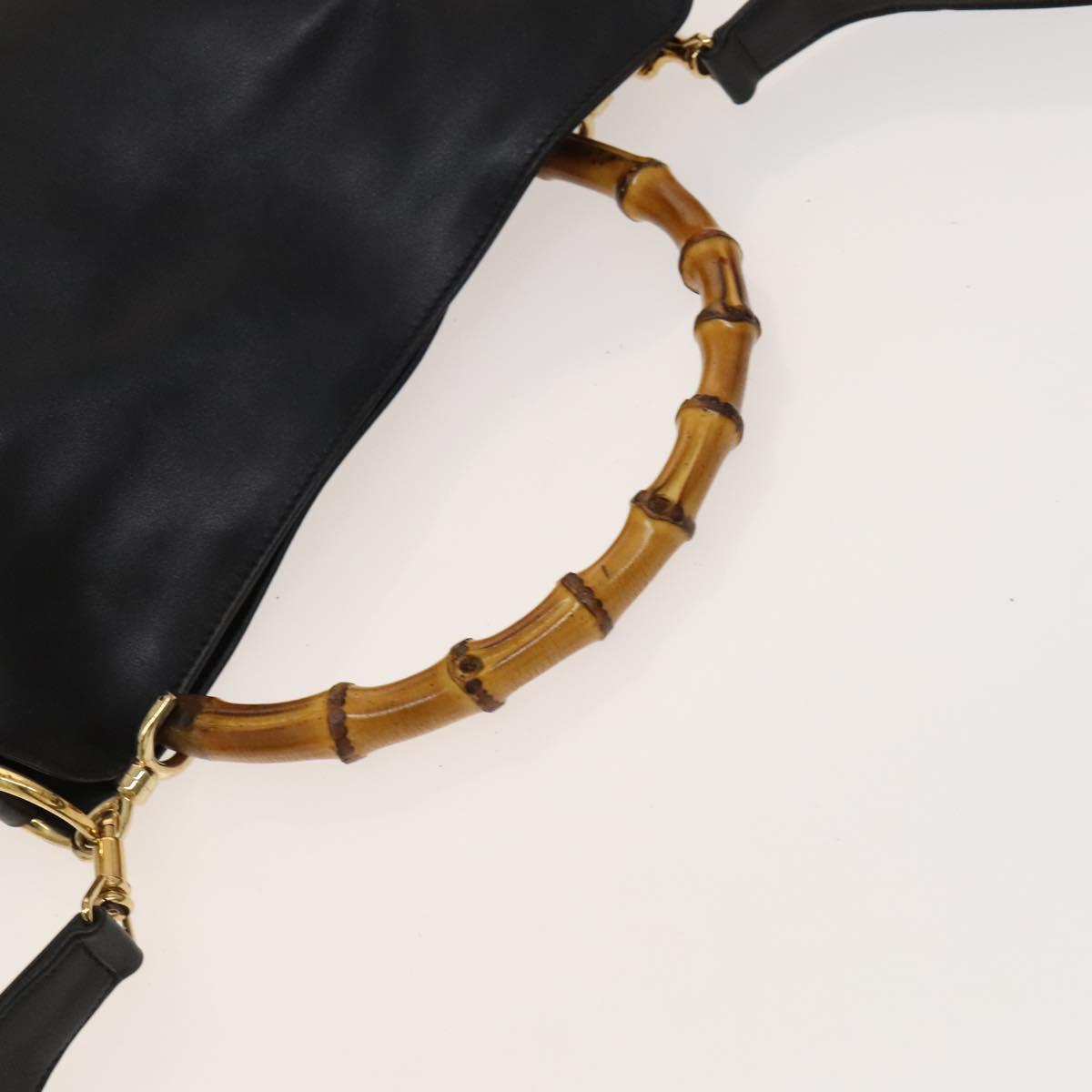 GUCCI Bamboo Hand Bag Leather 2way Black Gold 001 1638 Auth sw1242