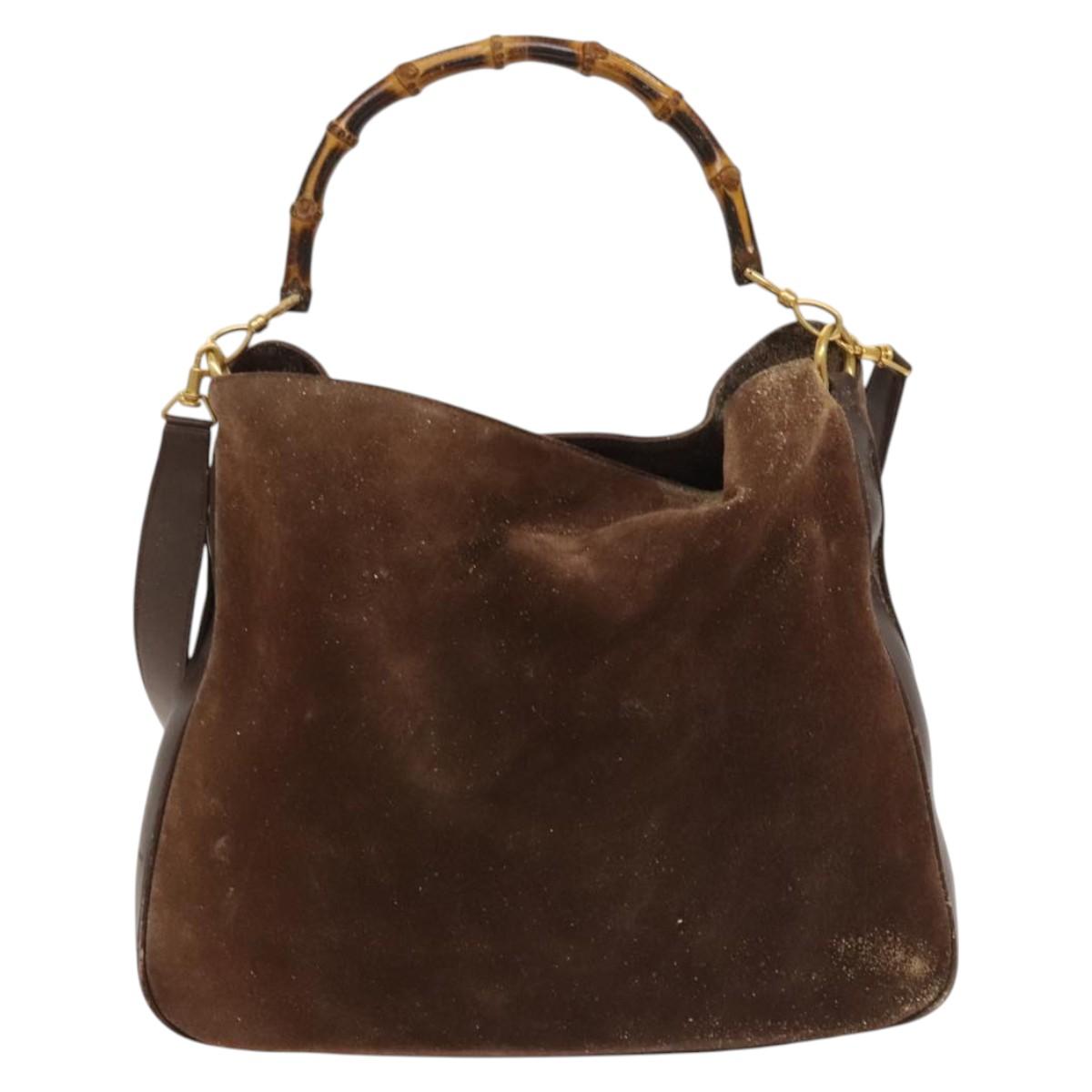 GUCCI Hand Bag Suede 2way Brown Gold 001 1014 1577 Auth sw1243