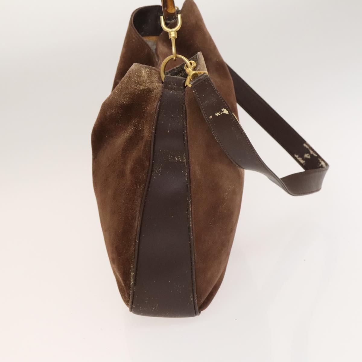 GUCCI Hand Bag Suede 2way Brown Gold 001 1014 1577 Auth sw1243
