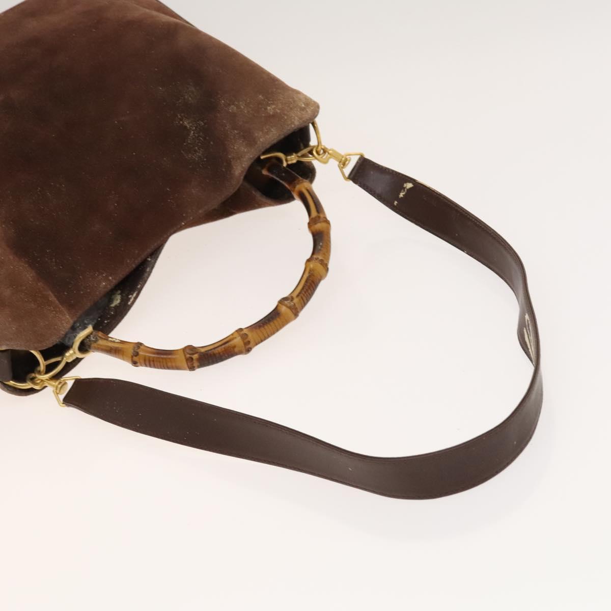 GUCCI Hand Bag Suede 2way Brown Gold 001 1014 1577 Auth sw1243