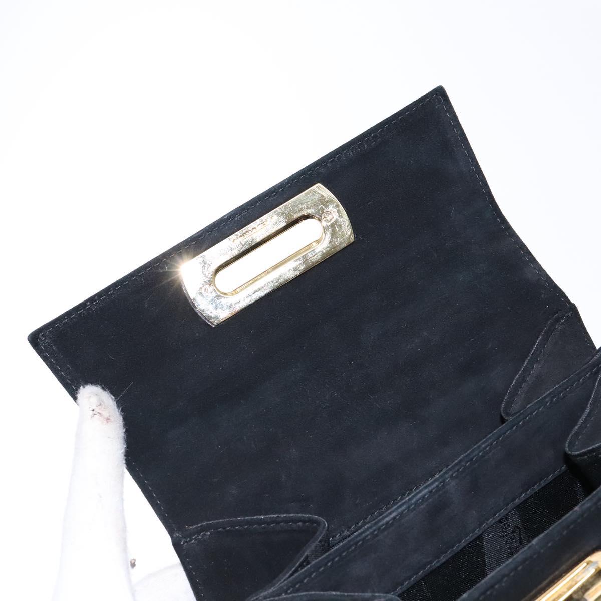 Salvatore Ferragamo Hand Bag Suede Black Gold Auth sw1248