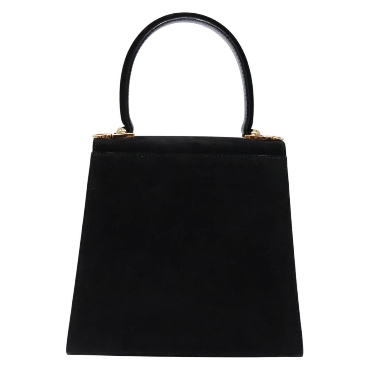 Salvatore Ferragamo Hand Bag Suede Black Gold Auth sw1248