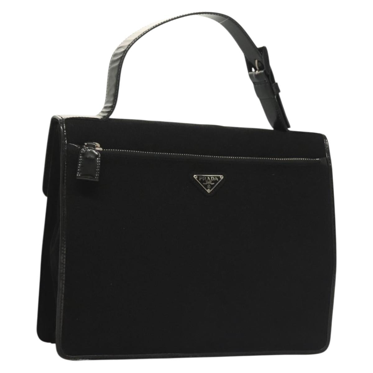 PRADA Hand Bag Canvas Black Silver Auth sw1249