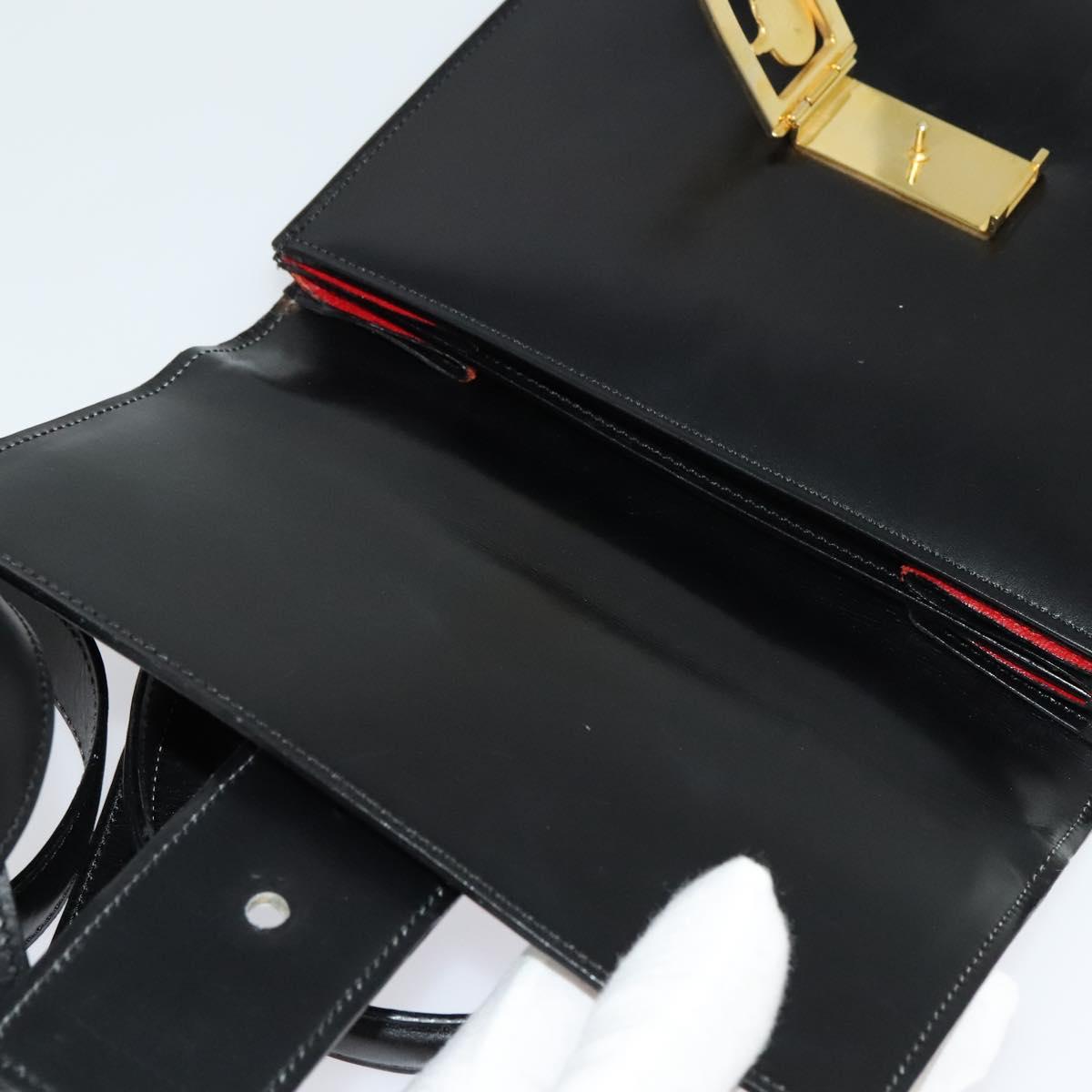 CELINE Hand Bag Leather 2way Black Gold Auth sw1250
