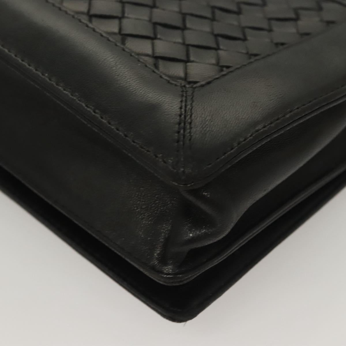 BOTTEGA VENETA INTRECCIATO Hand Bag Leather Black Gold Auth sw1261