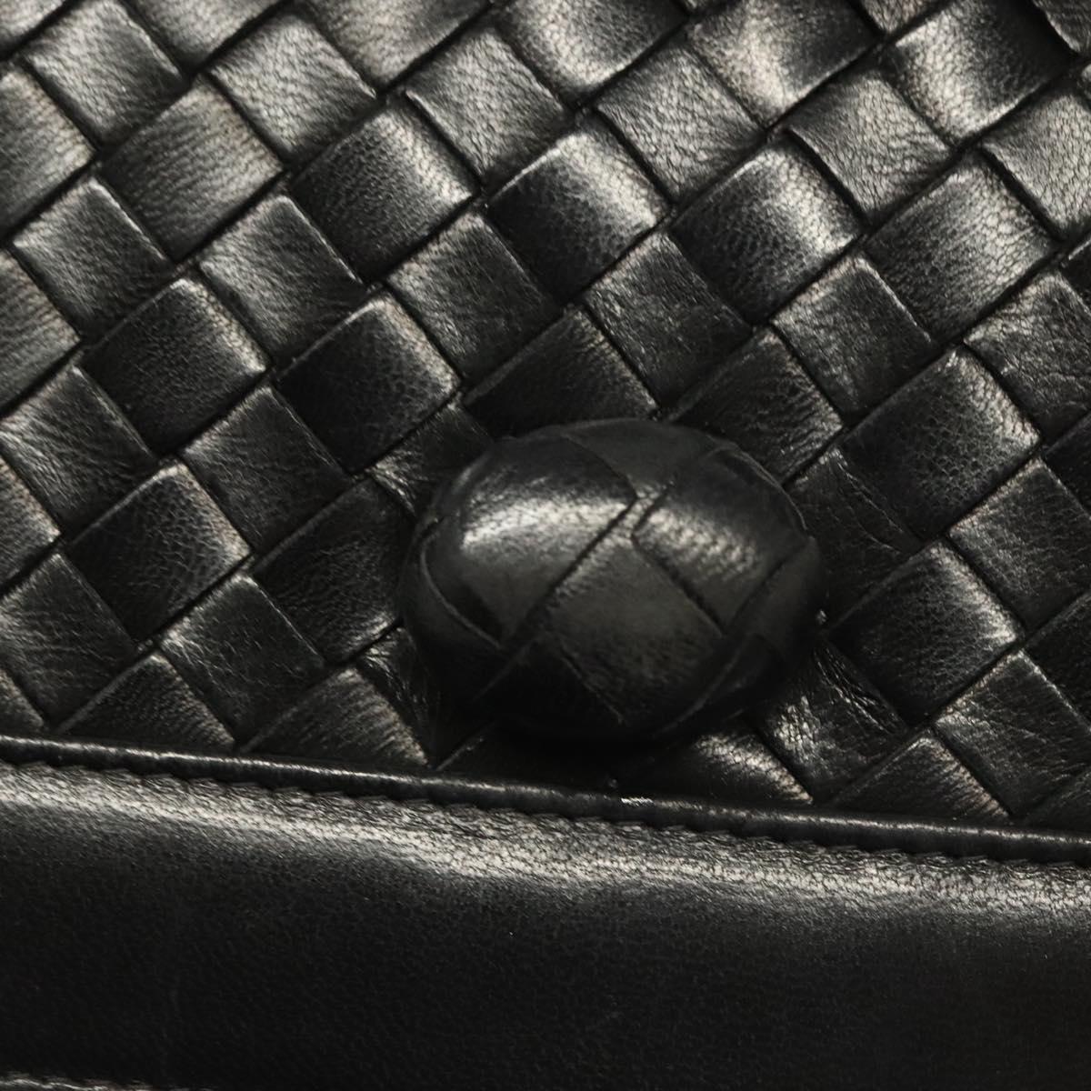 BOTTEGA VENETA INTRECCIATO Hand Bag Leather Black Gold Auth sw1261