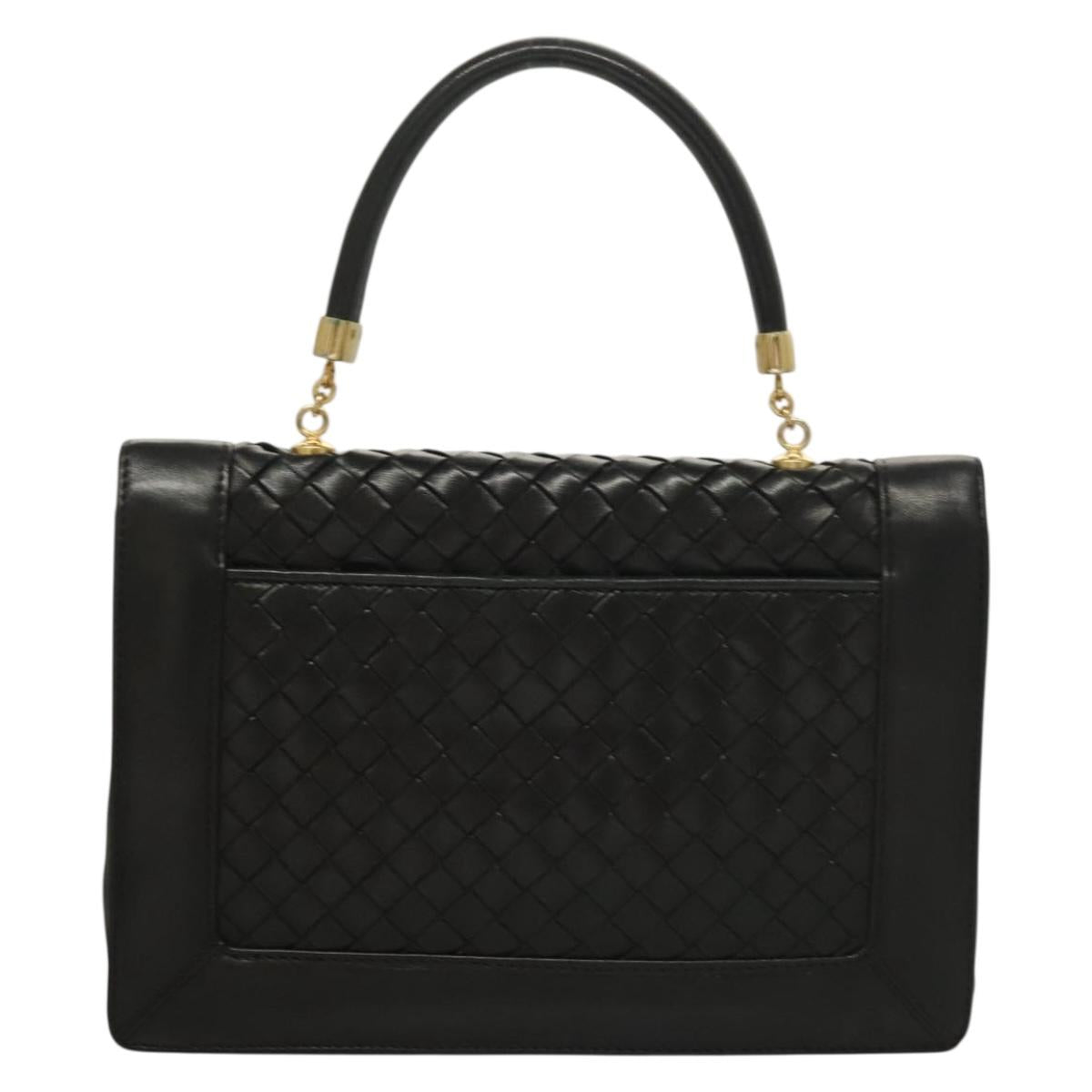 BOTTEGA VENETA INTRECCIATO Hand Bag Leather Black Gold Auth sw1261