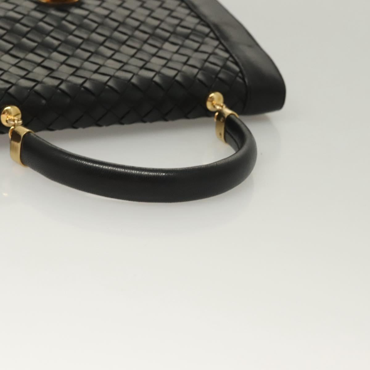 BOTTEGA VENETA INTRECCIATO Hand Bag Leather Black Gold Auth sw1261