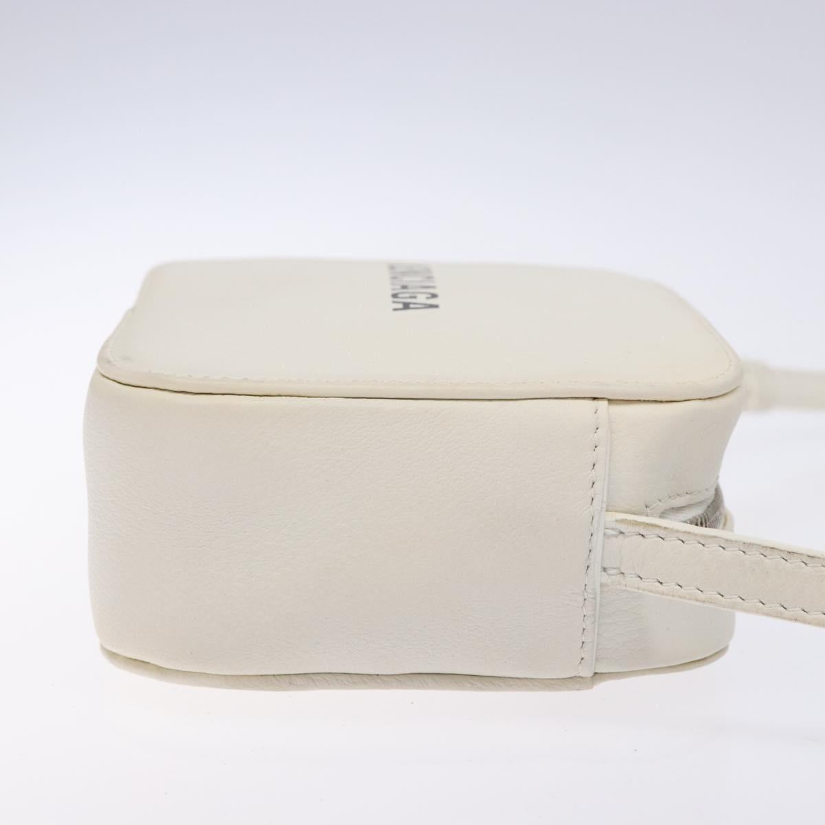 BALENCIAGA Shoulder Bag Leather White Silver Auth sw1264