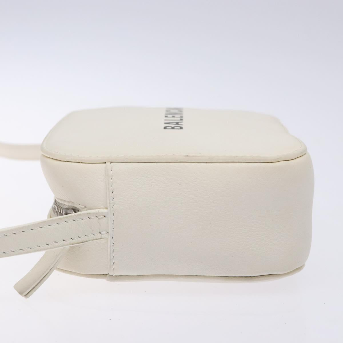 BALENCIAGA Shoulder Bag Leather White Silver Auth sw1264