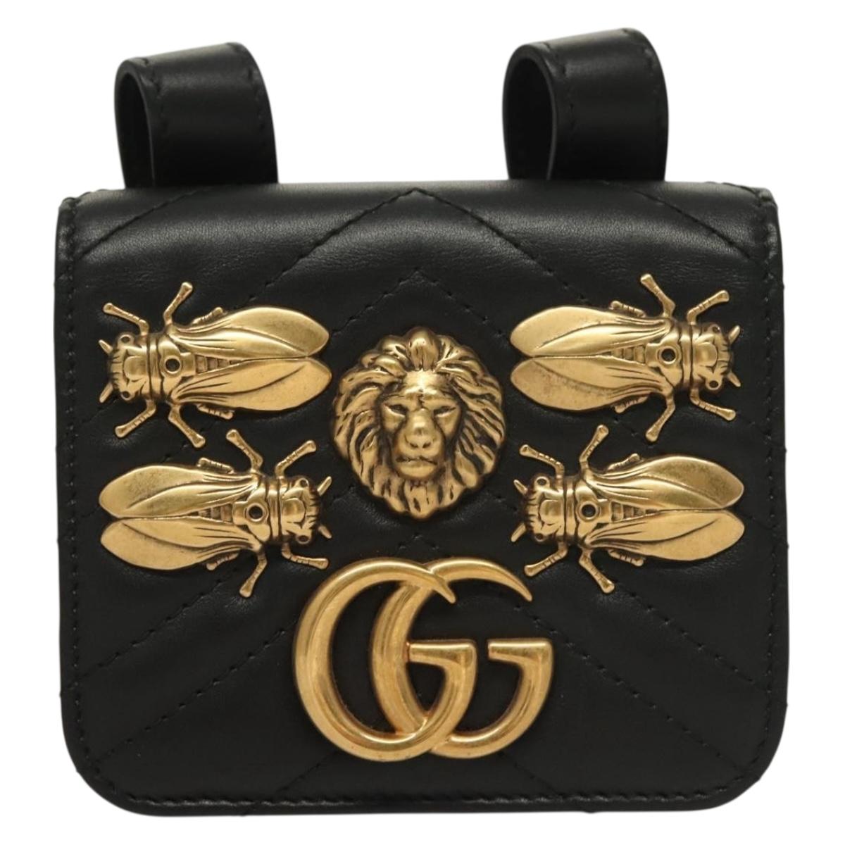 GUCCI Waist Pouch Leather Black Gold 488417 0416 Auth sw1265