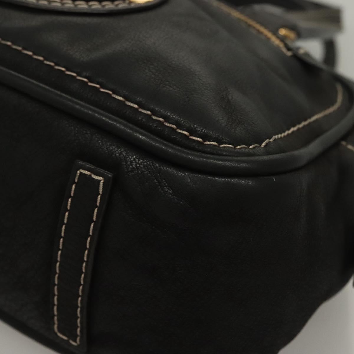 LOEWE Anagram Hand Bag Leather Black Gold Auth sw1269