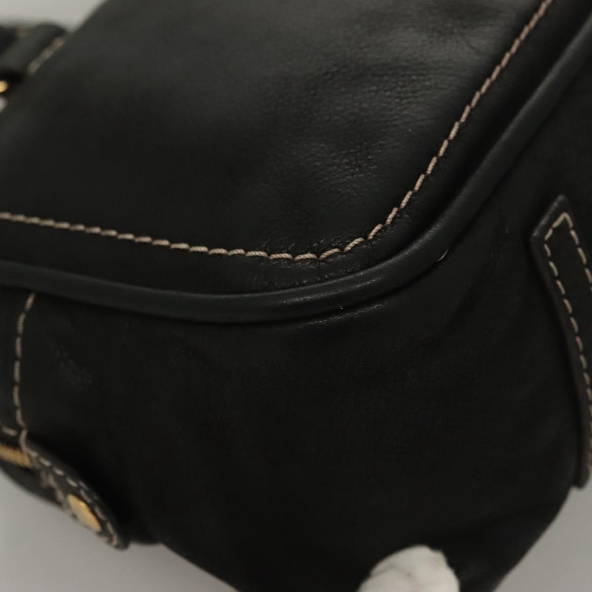 LOEWE Anagram Hand Bag Leather Black Gold Auth sw1269