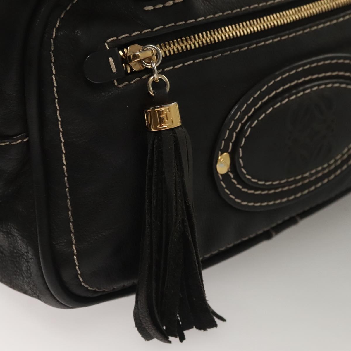 LOEWE Anagram Hand Bag Leather Black Gold Auth sw1269